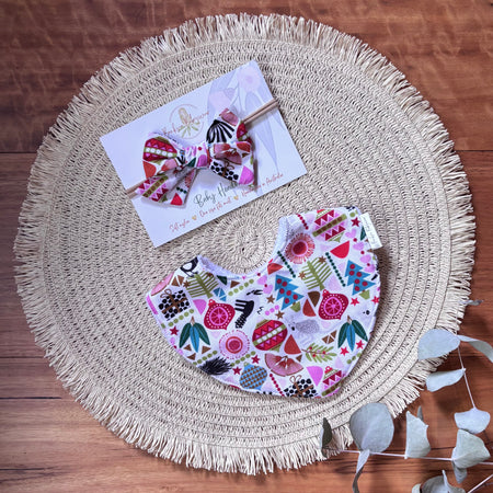 Christmas Baby Bib and Bow Set - White Aussie Animals