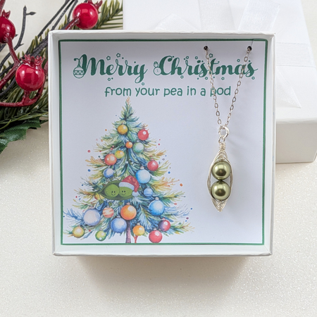 Two Peas in a Pod Christmas Necklace,Handmade Pea Pod Jewellery