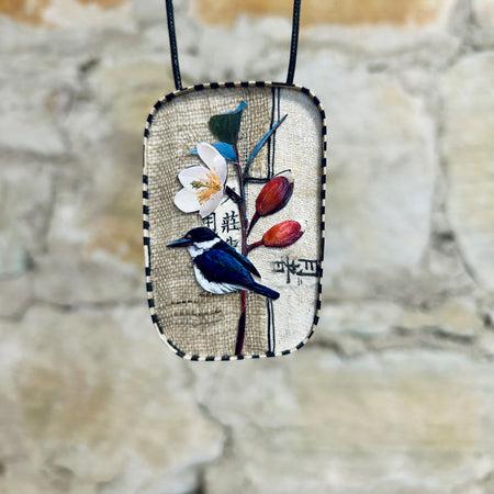 Miniature Kingfisher Art Pendant Necklace Brooch-5.5cm x 8.5cm