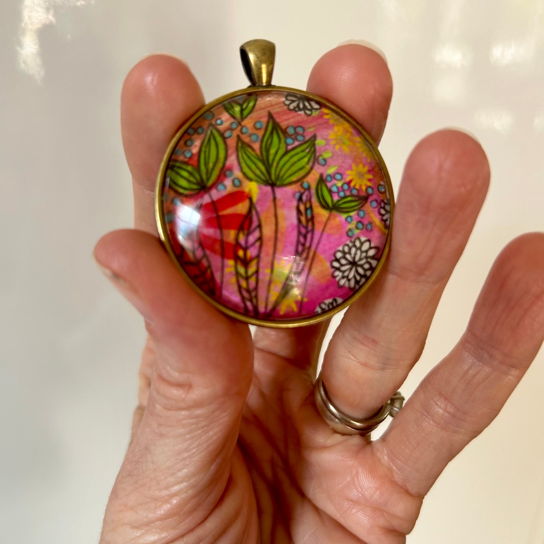 Hand-painted necklace : Neon Garden Party