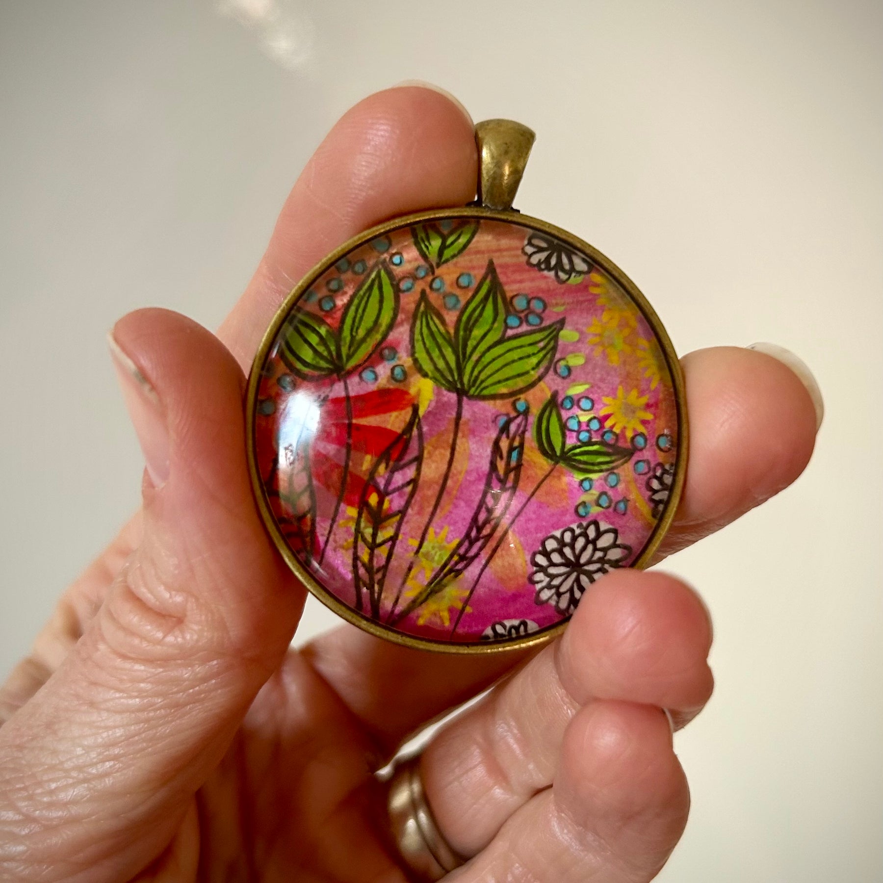 Hand-painted necklace : Neon Garden Party