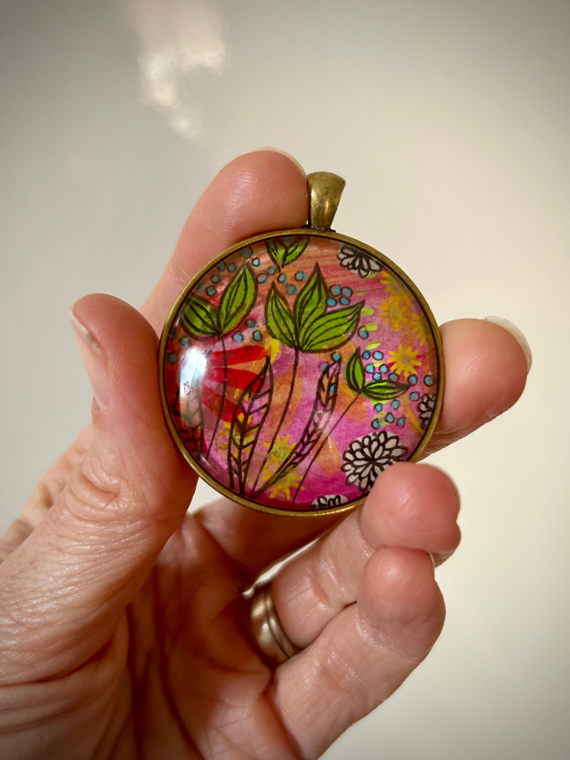 Hand-painted necklace : Neon Garden Party