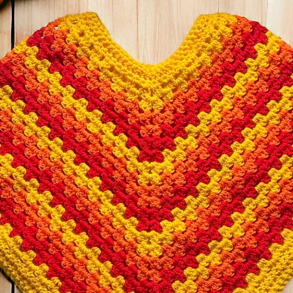 Sunshine - Handmade Crochet Girls Poncho ages 3-5 years