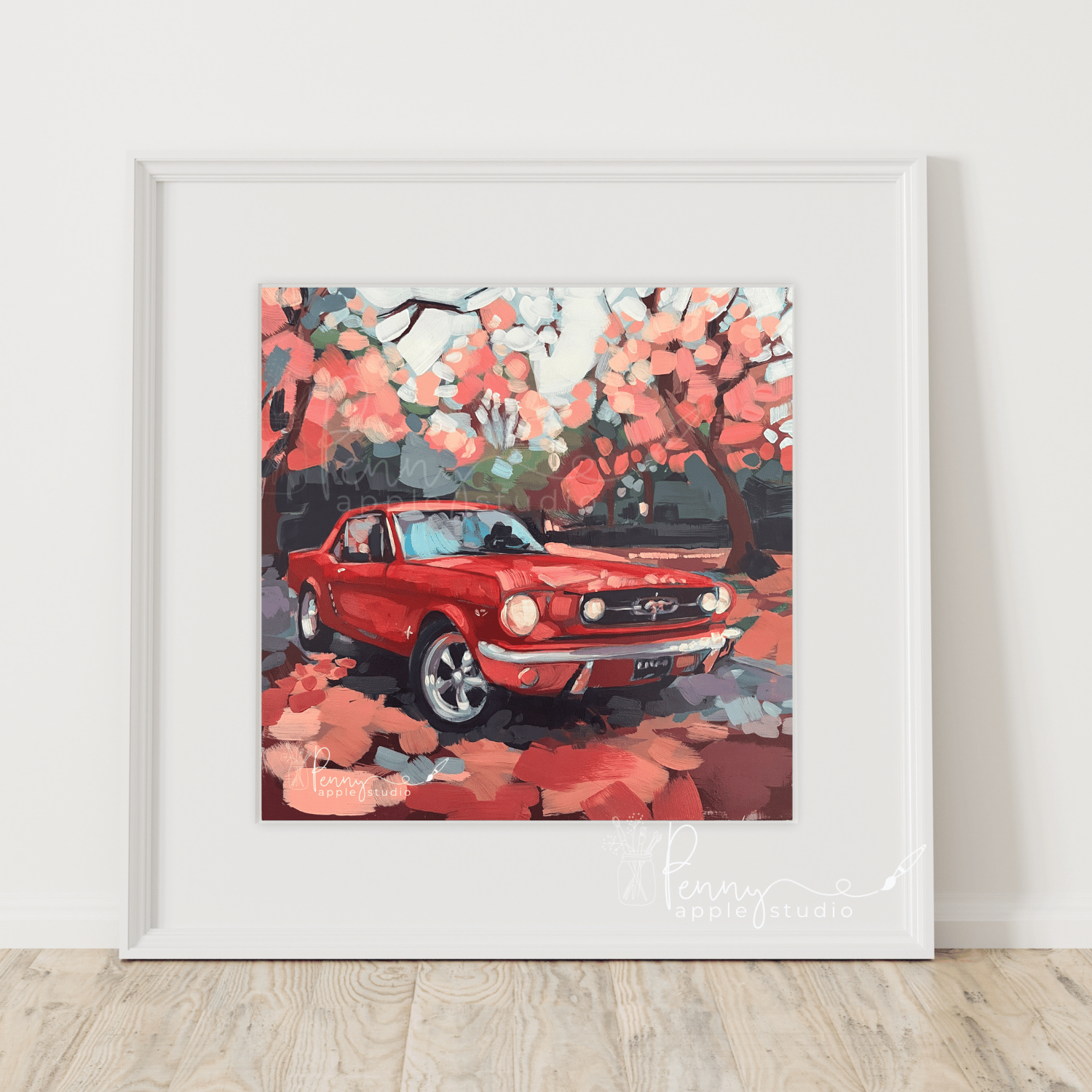 Unframed Expressive Square Art Print – Cherry Mustang
