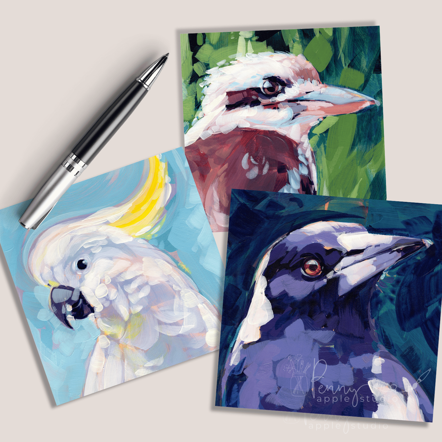 (3) Australian Bird Greeting Card Set – Expressive Art