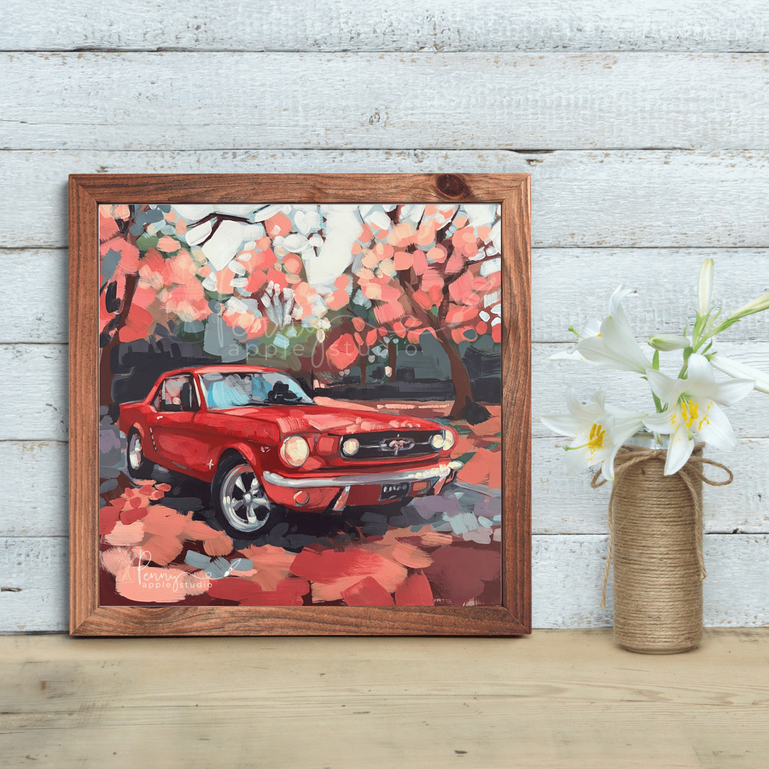 Unframed Expressive Square Art Print – Cherry Mustang