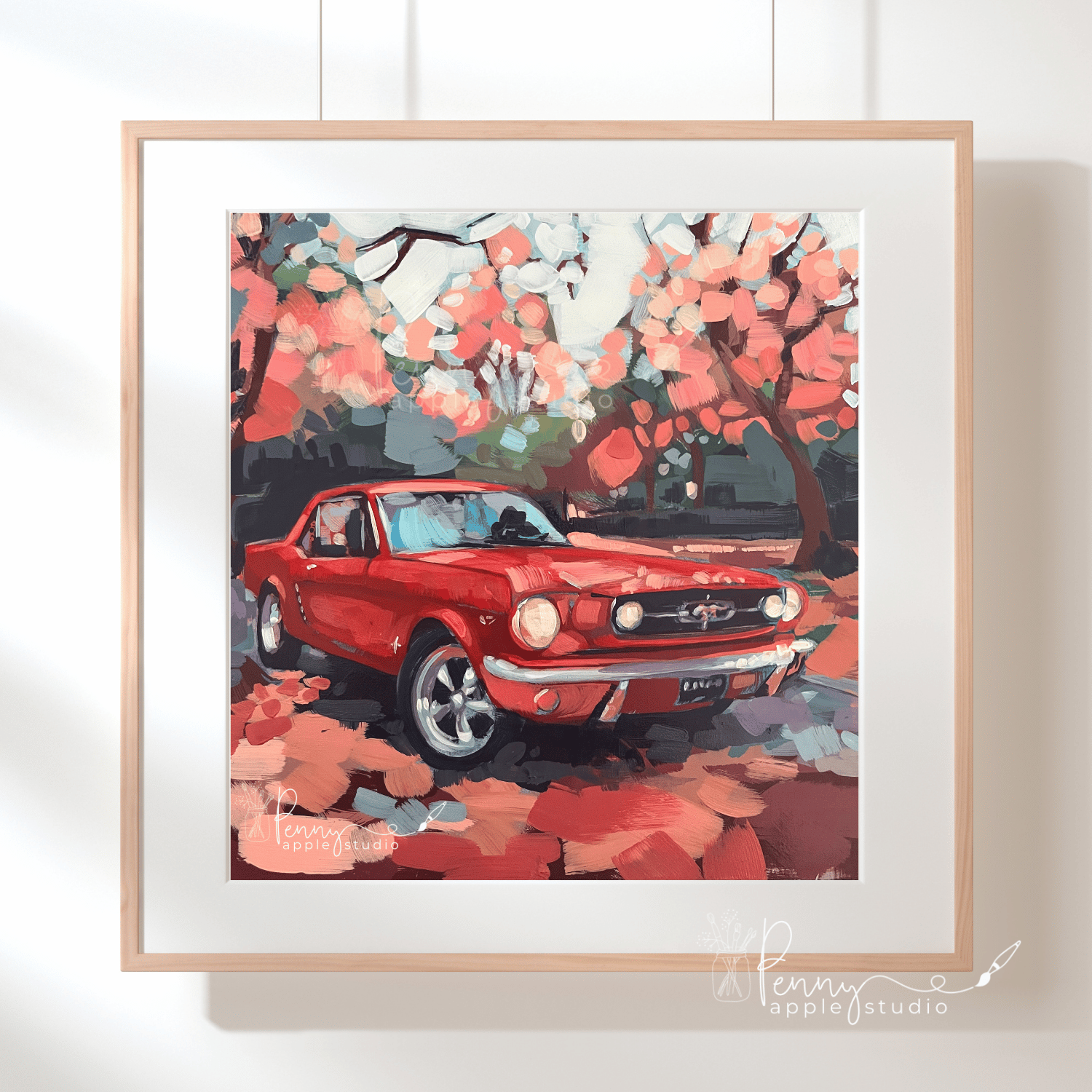 Unframed Expressive Square Art Print – Cherry Mustang