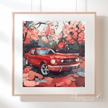 Unframed Expressive Square Art Print – Cherry Mustang