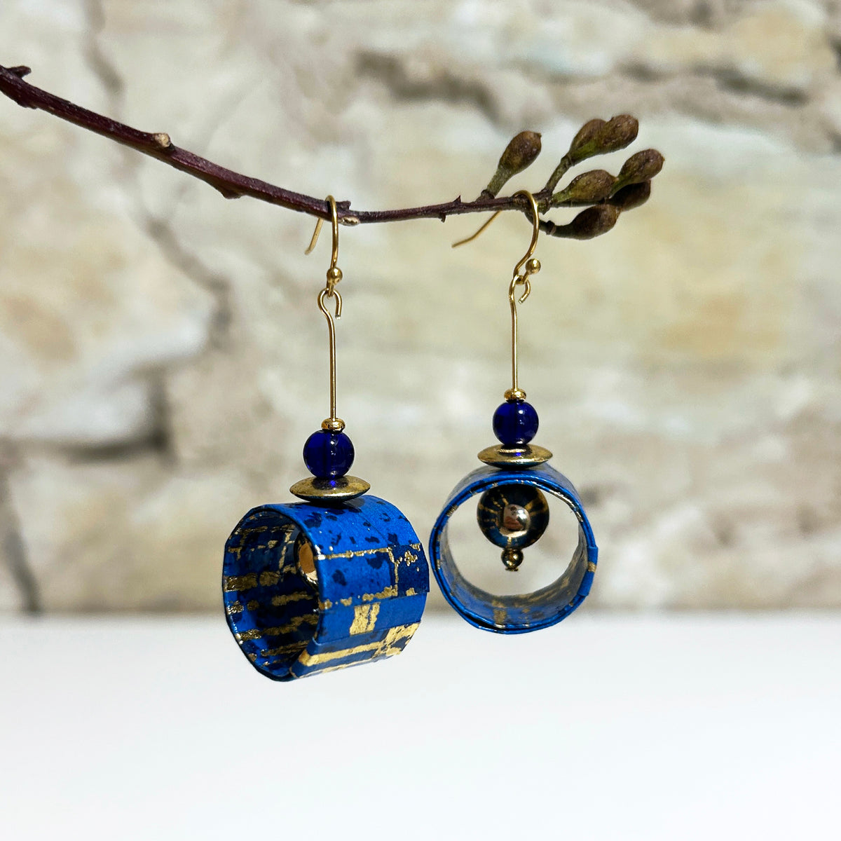 Earrings Brilliant Blue & Gold - EC-470