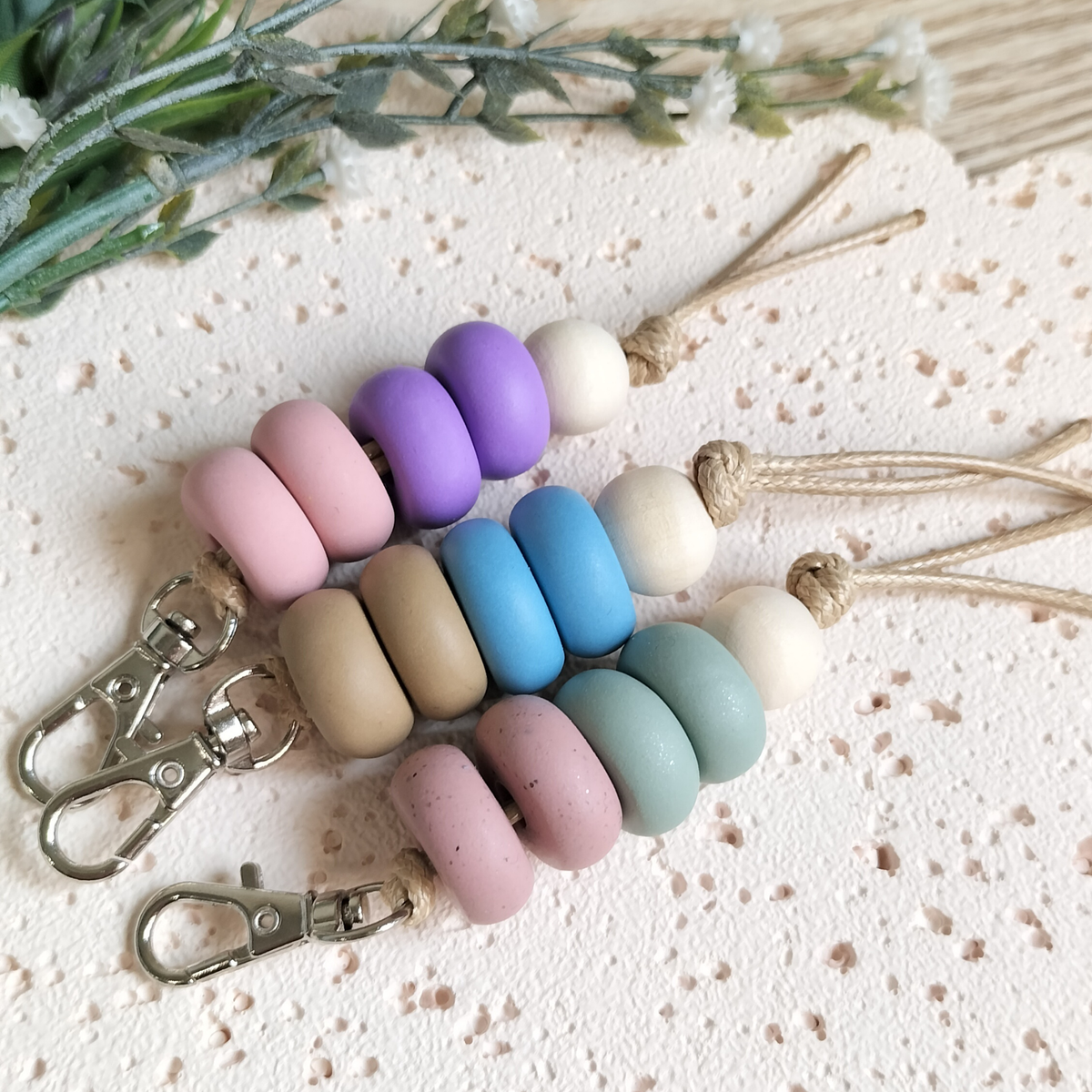Hand Rolled Beaded Polymer Clay Keyring - Assorted Colours
