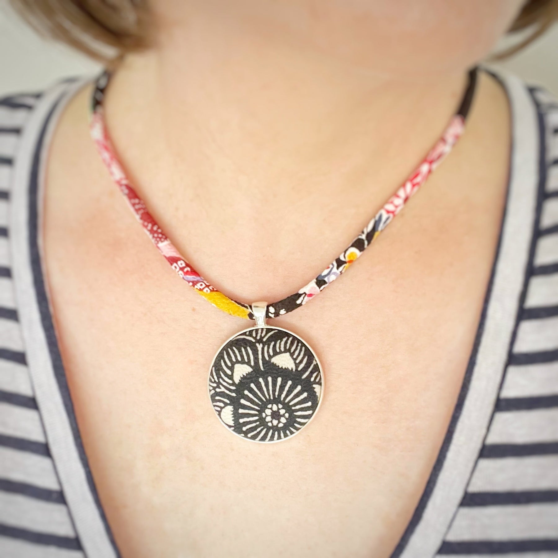 Kimono Pendant Necklace - Mustard and Pink