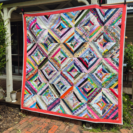 String quilt in a geometric design, queen sized Boho