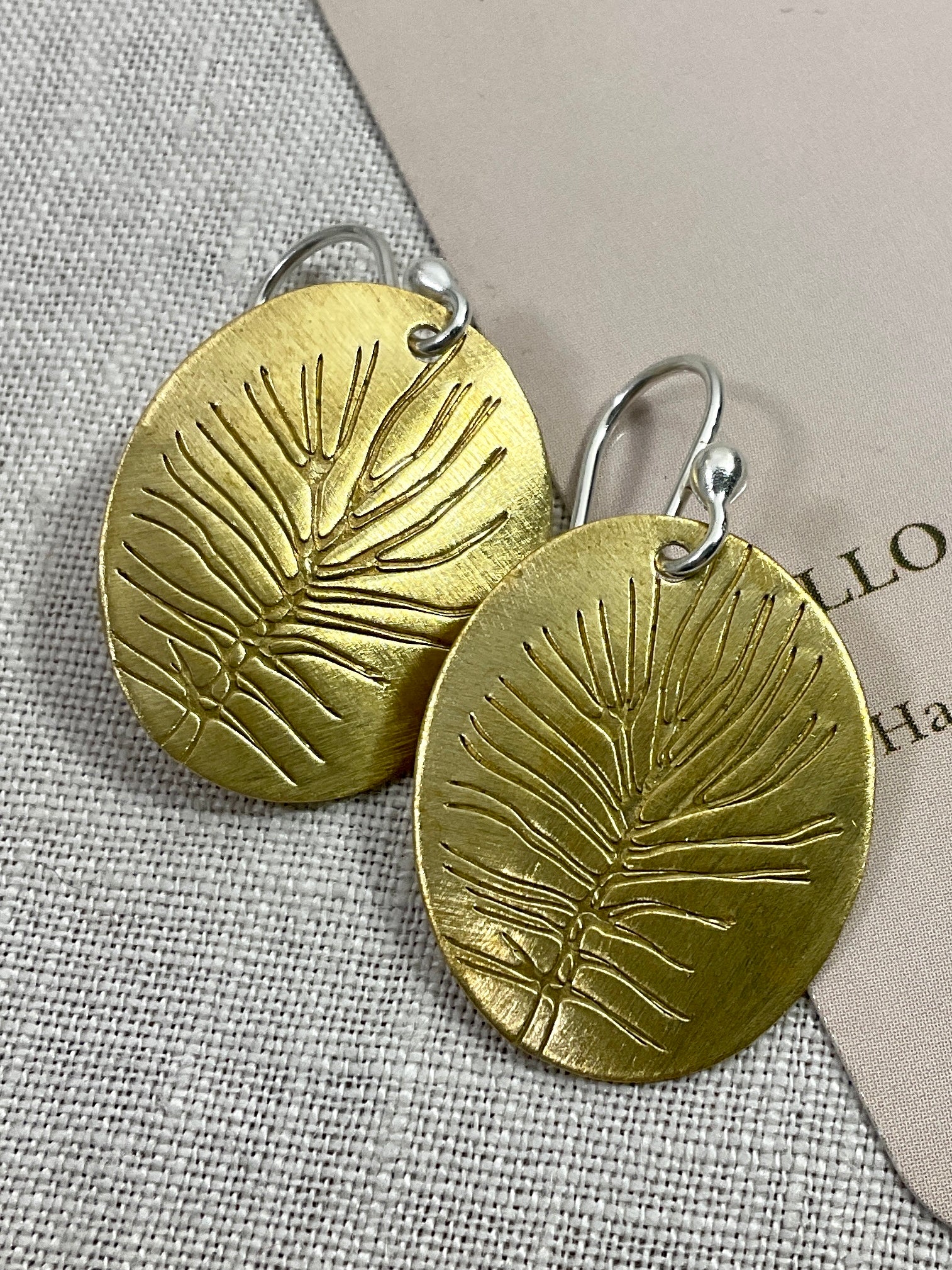 Brass embossed earrings. Handmade