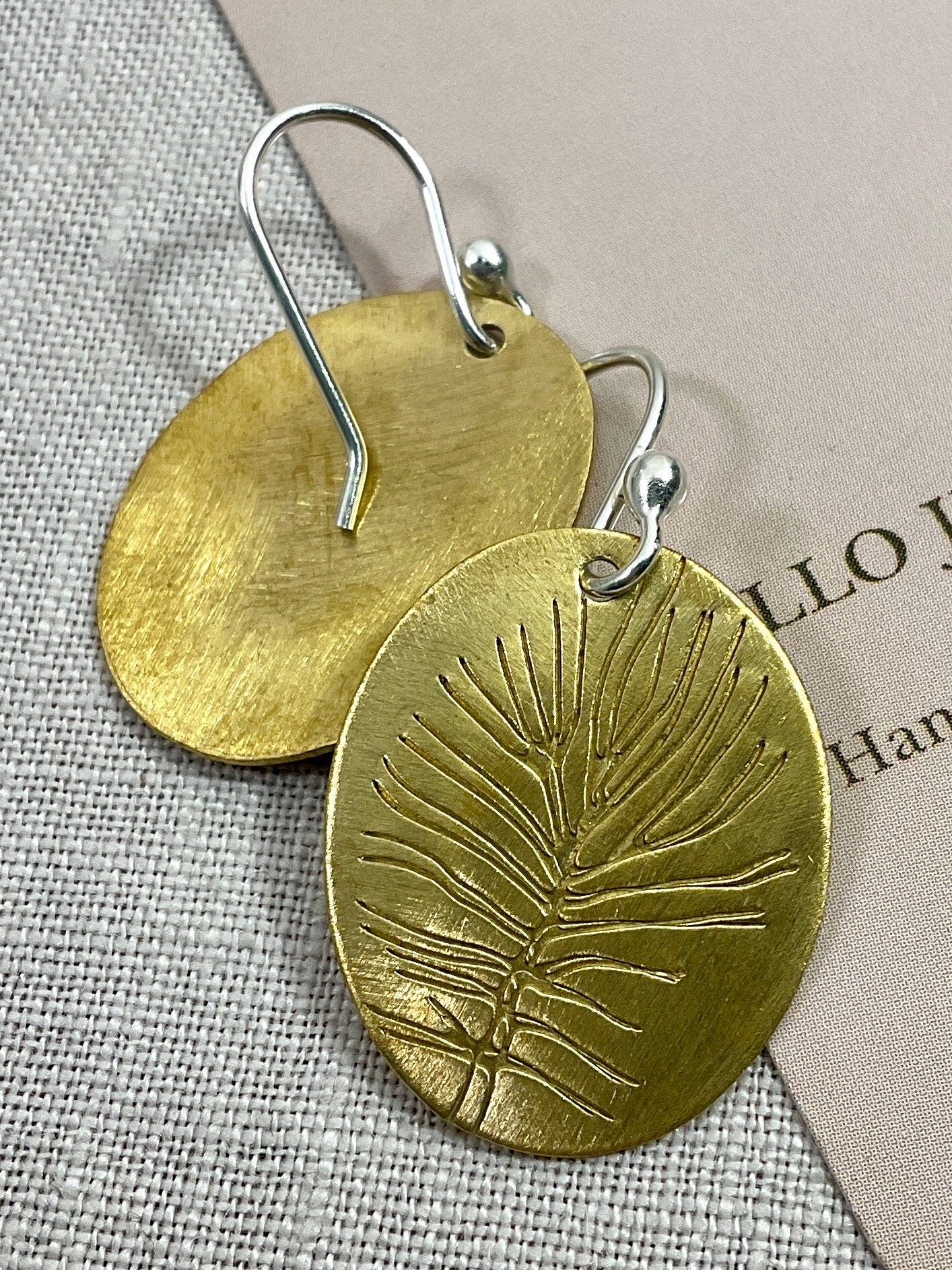 Brass embossed earrings. Handmade