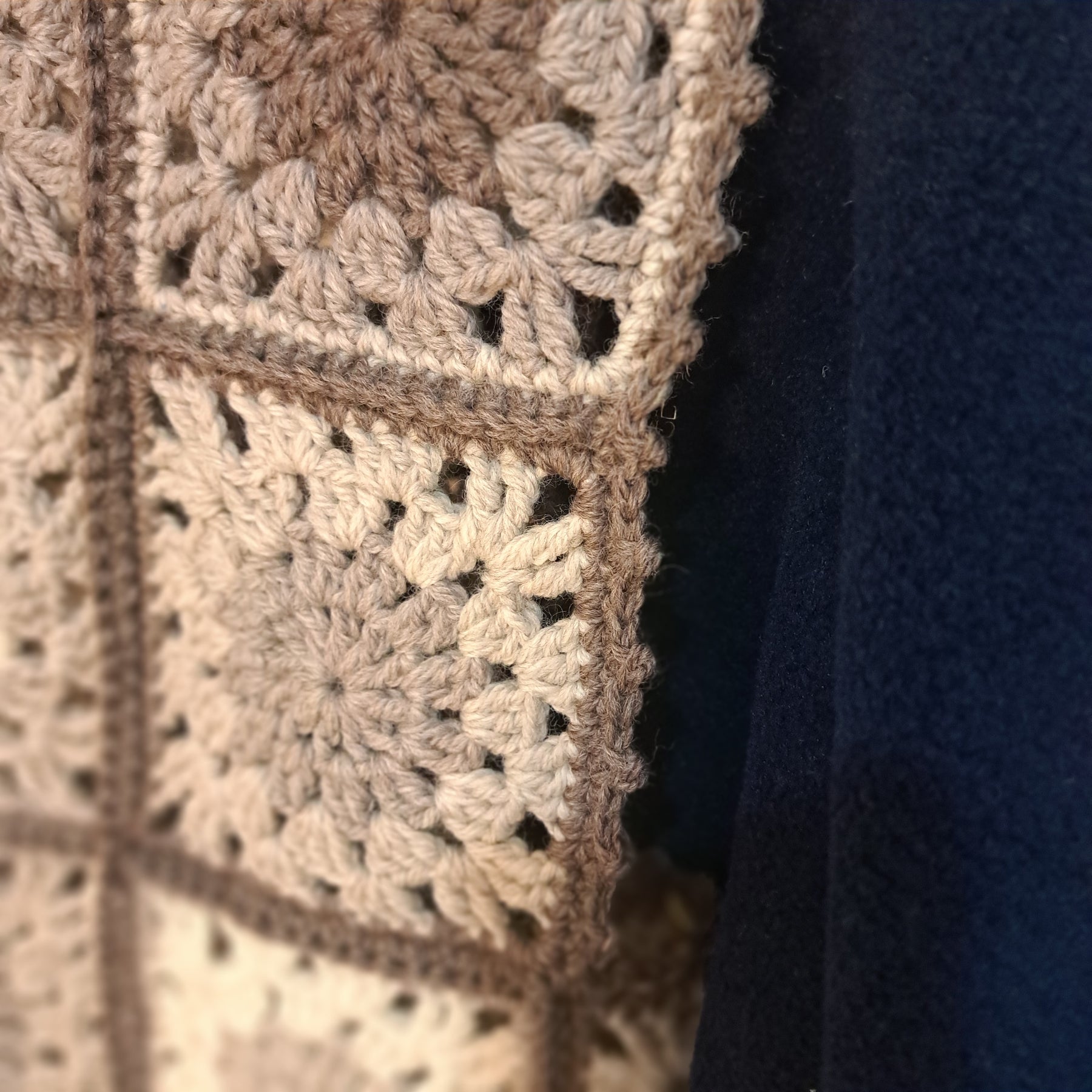Handmade Crochet organic woollen vest granny squares muted beiges