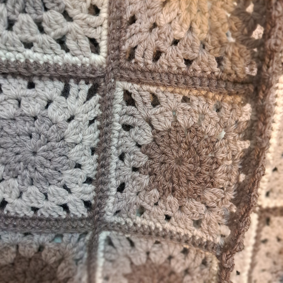 Handmade Crochet organic woollen vest granny squares muted beiges