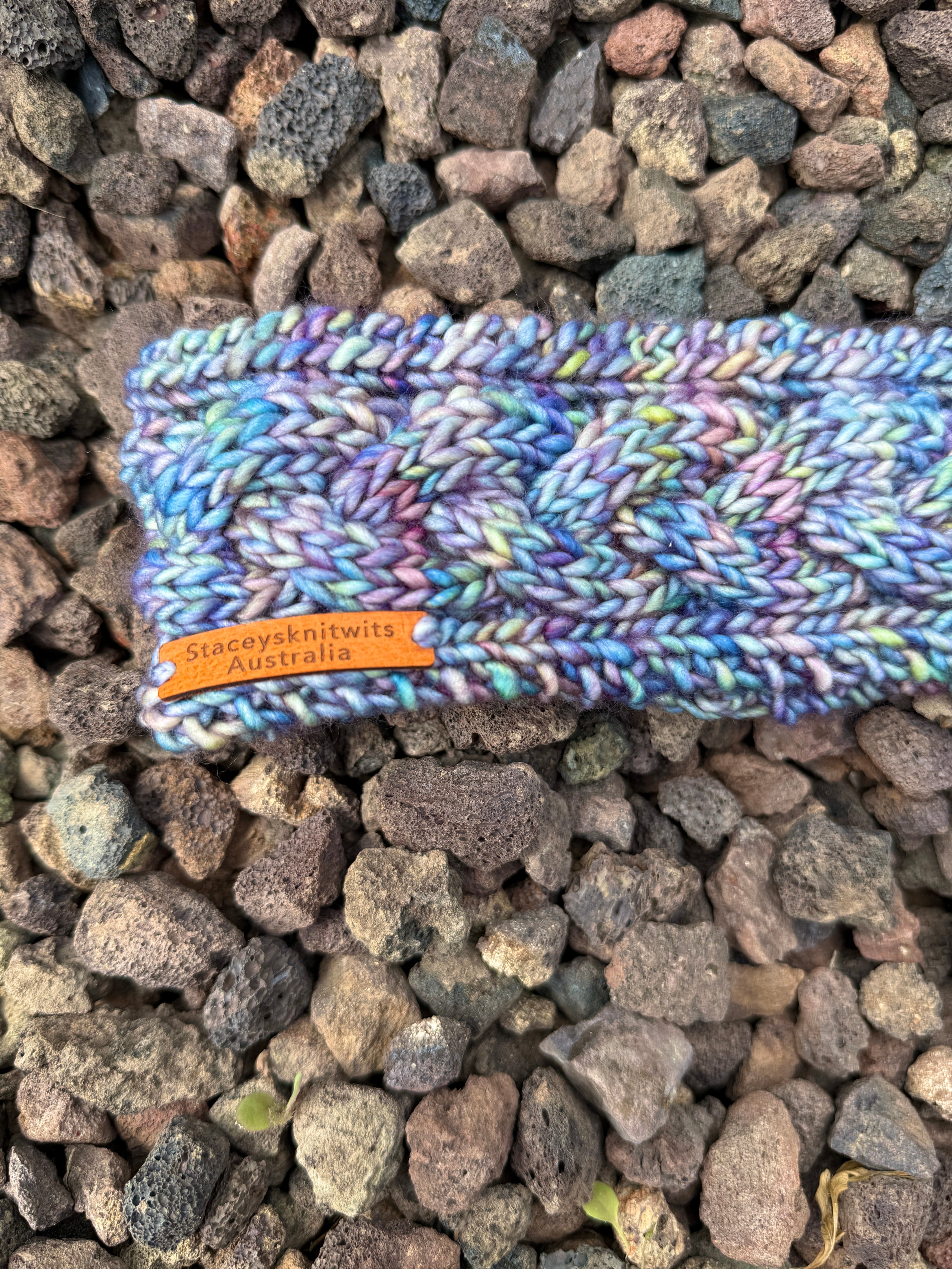 Hand knitted cable headband, Merino soft stretchy colorful headband