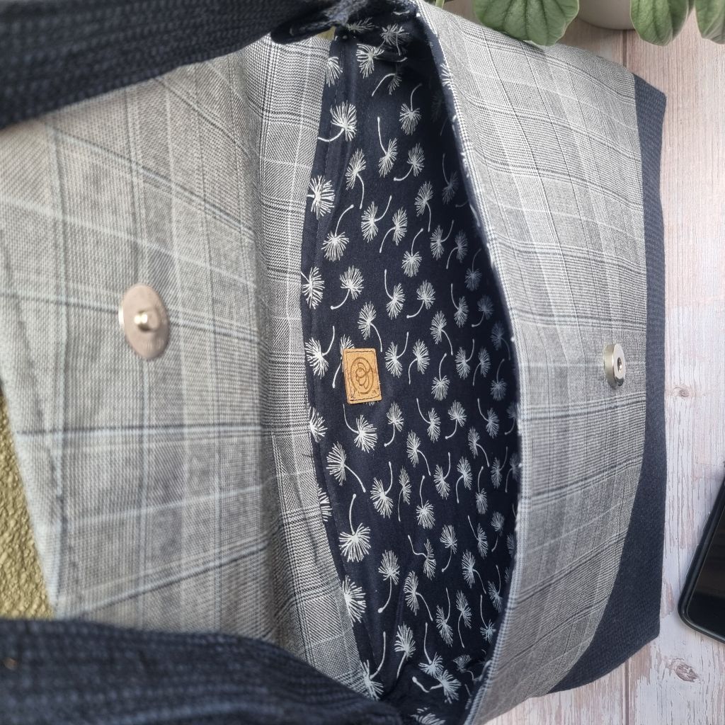 Upcycled classic vintage style handbag - Prince of Wales grey & navy