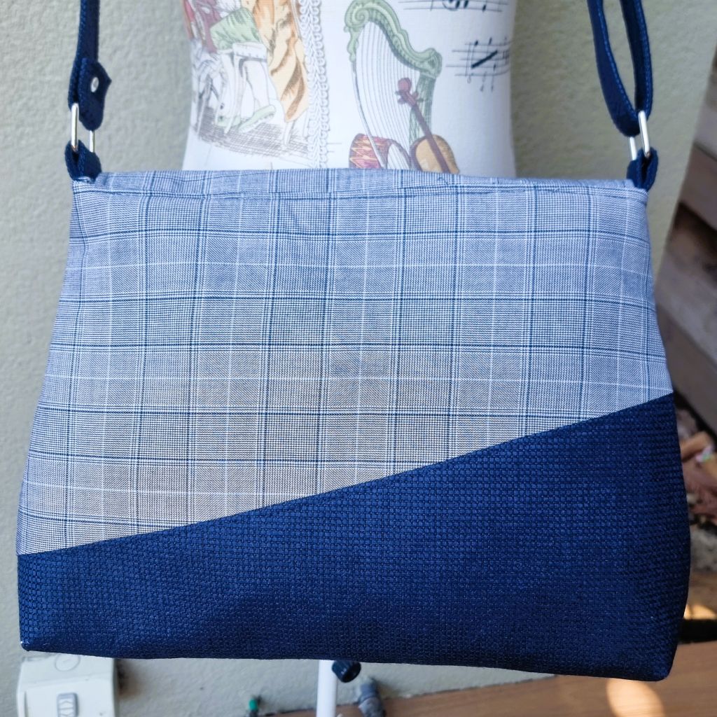 Upcycled classic vintage style handbag - Prince of Wales grey & navy