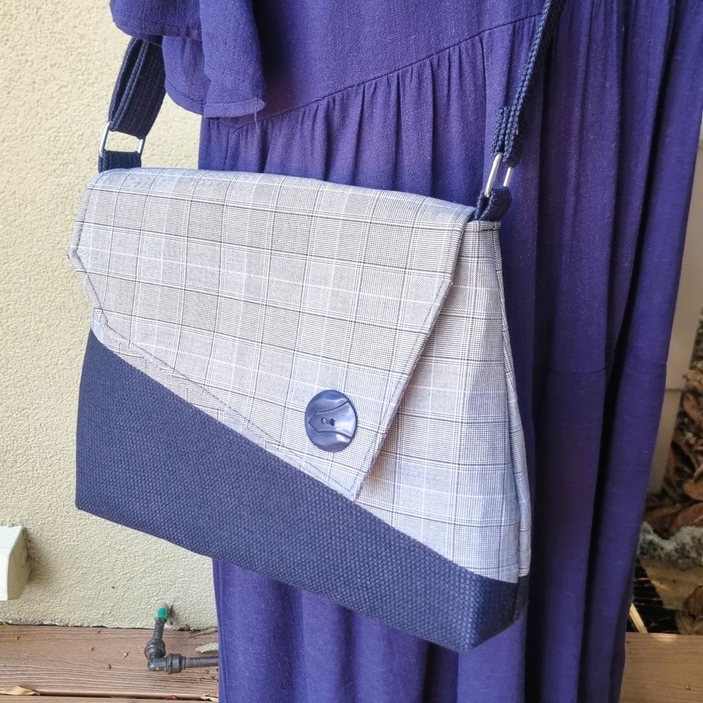 Upcycled classic vintage style handbag - Prince of Wales grey & navy