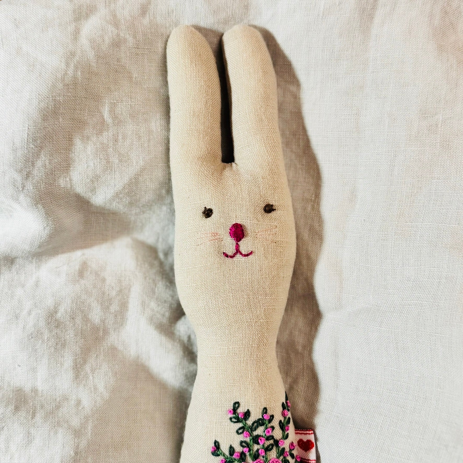 Handmade Embroidered Bunny - One-off Bunny rattle