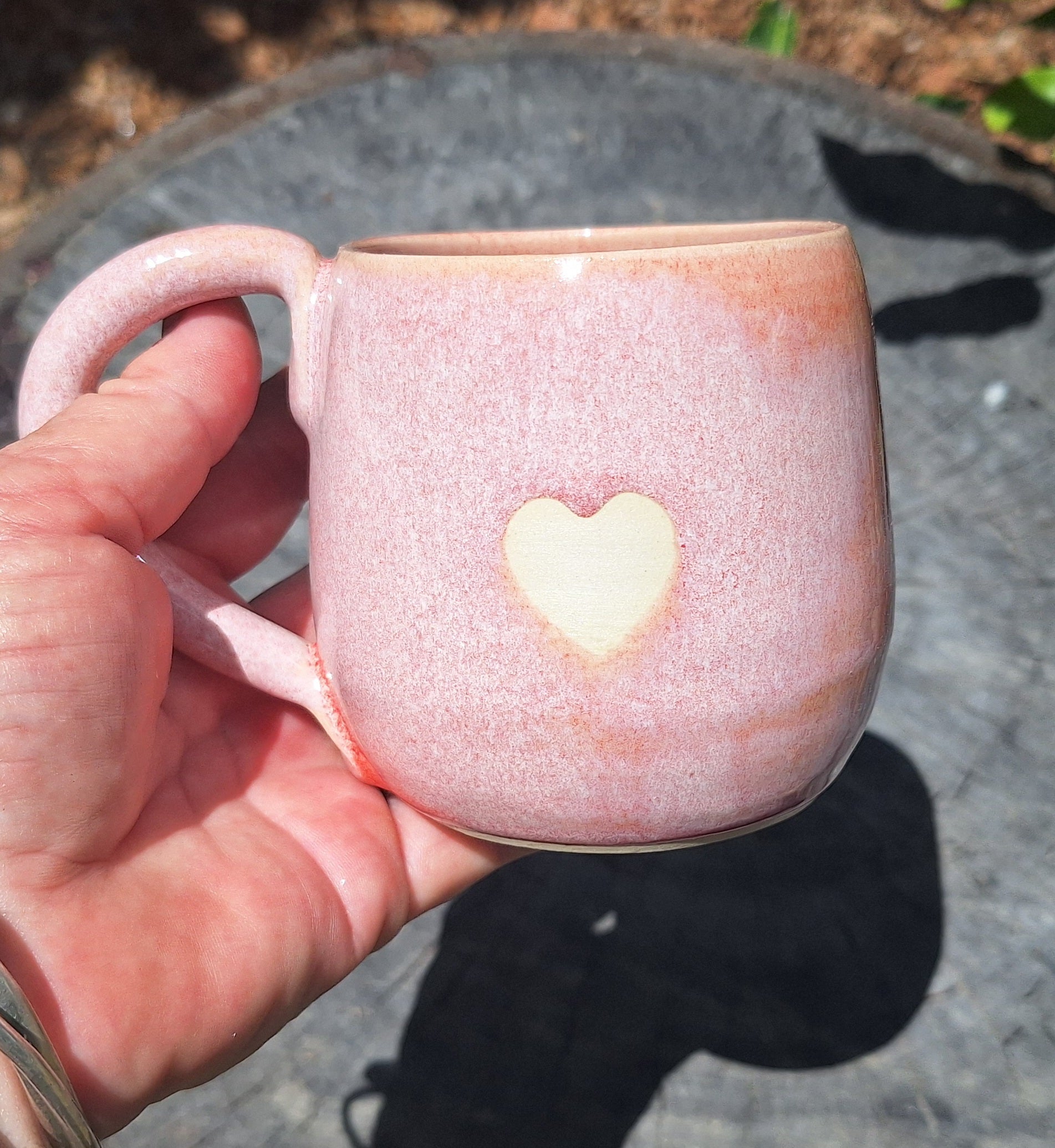 Pottery coffee mug Pink with Love Heart