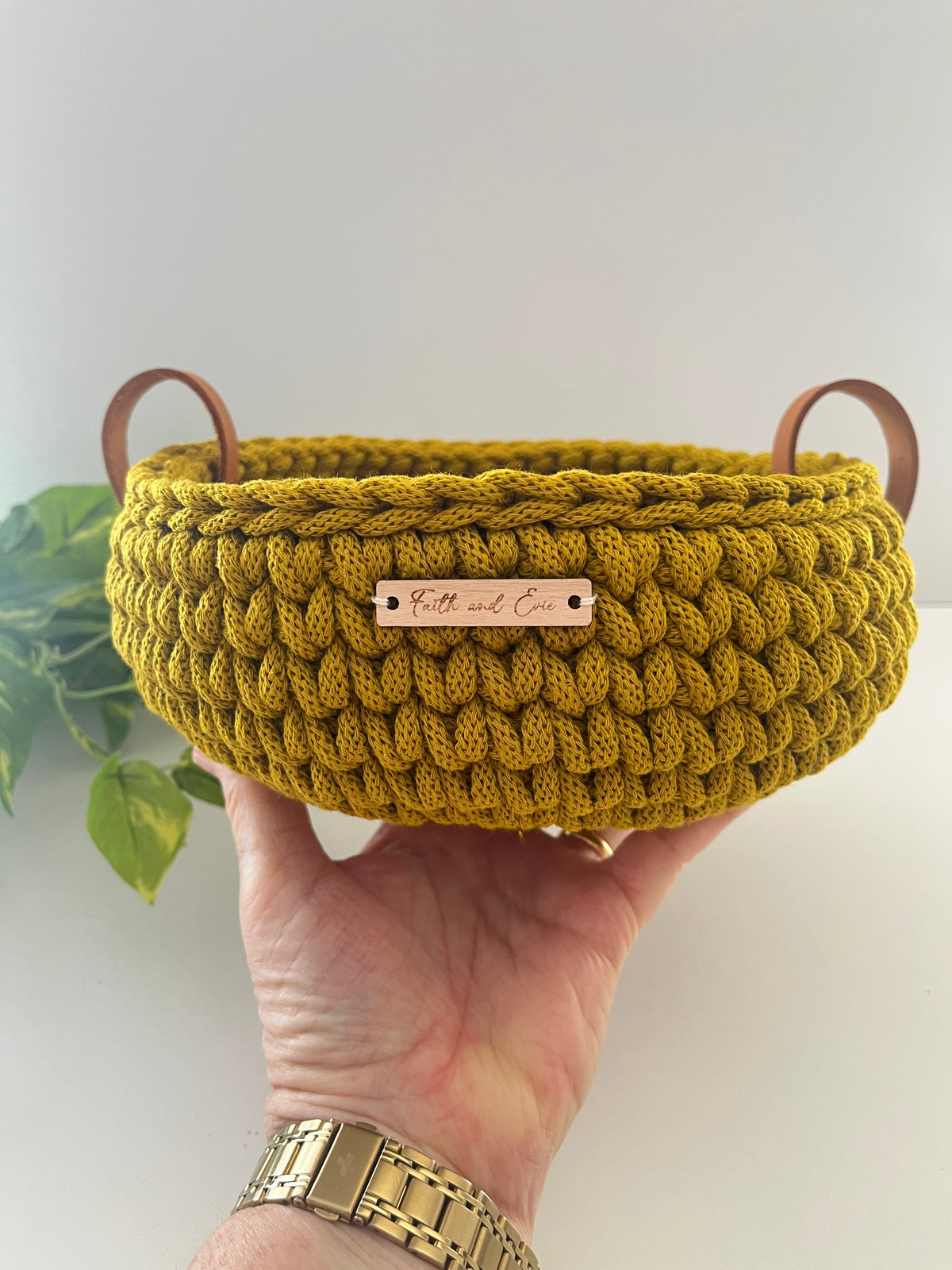 Crochet basket with handles - colour Spicy Yellow