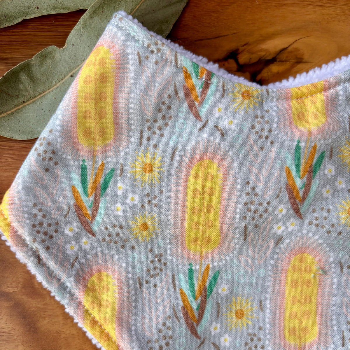 Baby Bib and Burp Cloth Set | Banksias | Ready to ship