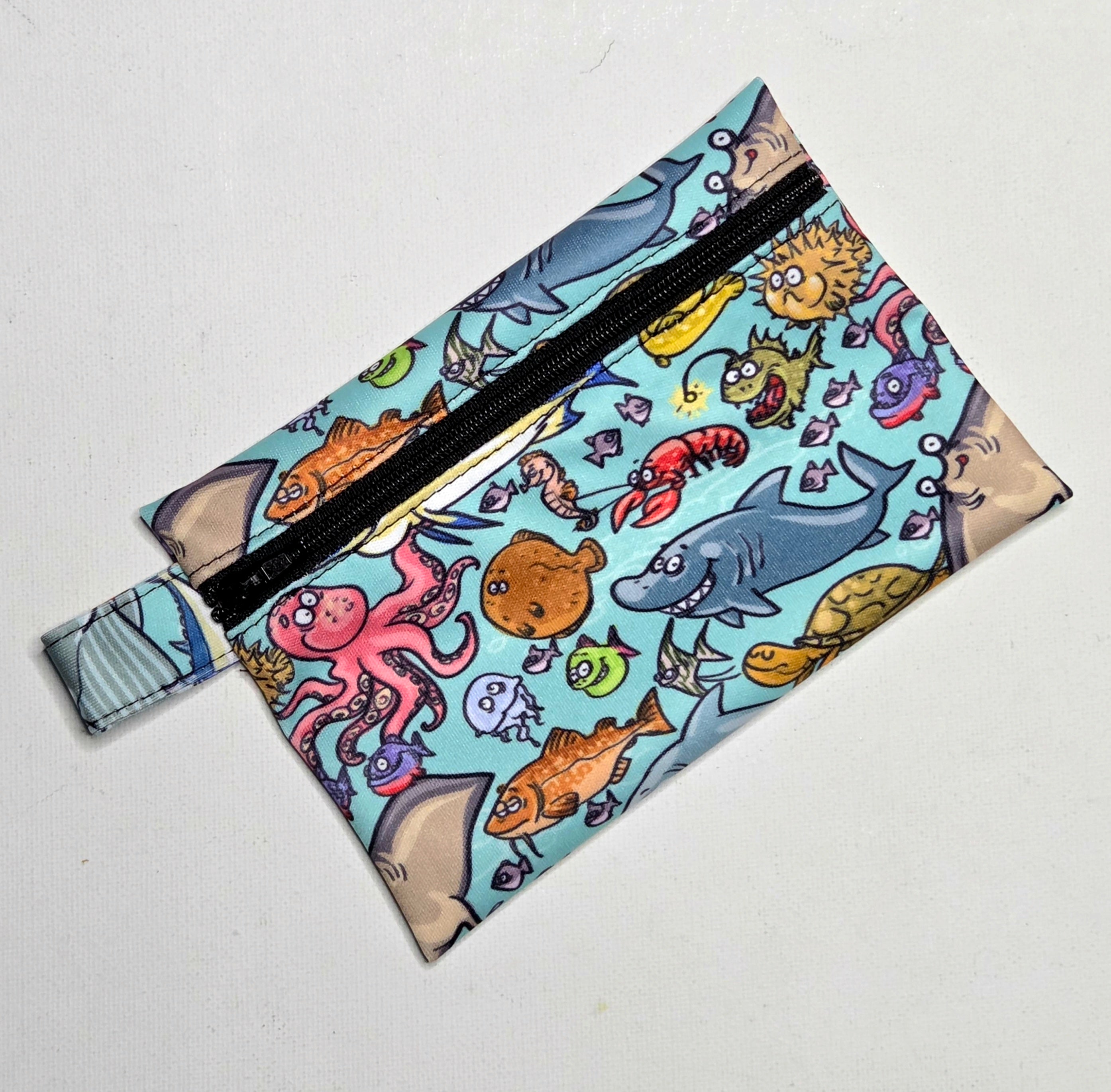 Mini Wet Bag, Cute Under The Sea fabric, 15cms x 10cms
