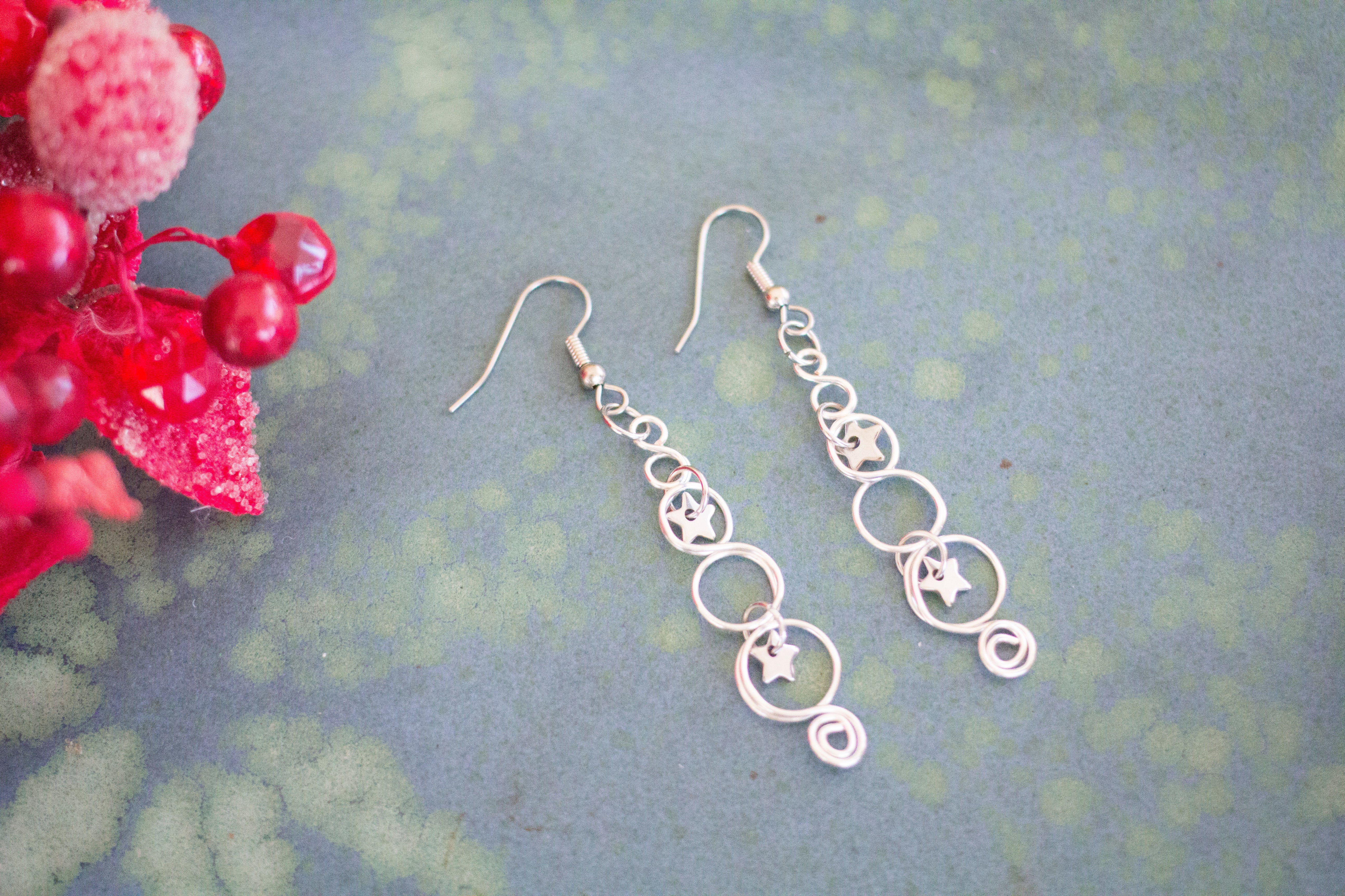 Silver Christmas Tree Earrings With Twinkling Stars | Christmas Jewellery