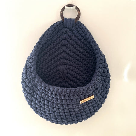 Crochet Hanging Basket - colour Denim
