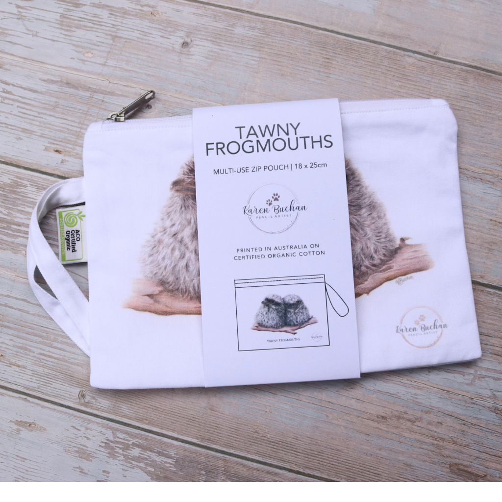 Zip Pouch | Clutch | Organic Cotton | Tawny Frogmouths or Ringtail Possums