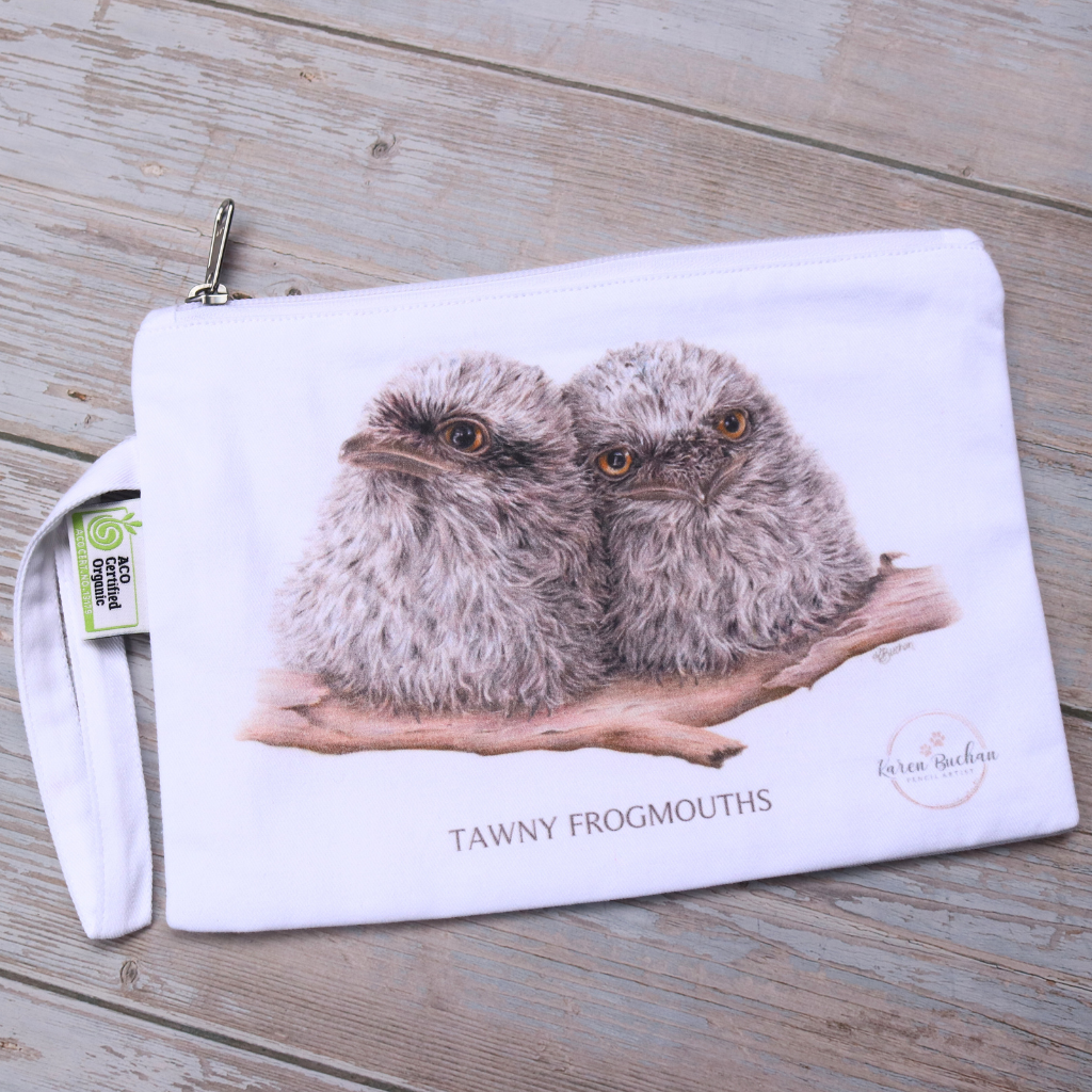 Zip Pouch | Clutch | Organic Cotton | Tawny Frogmouths or Ringtail Possums