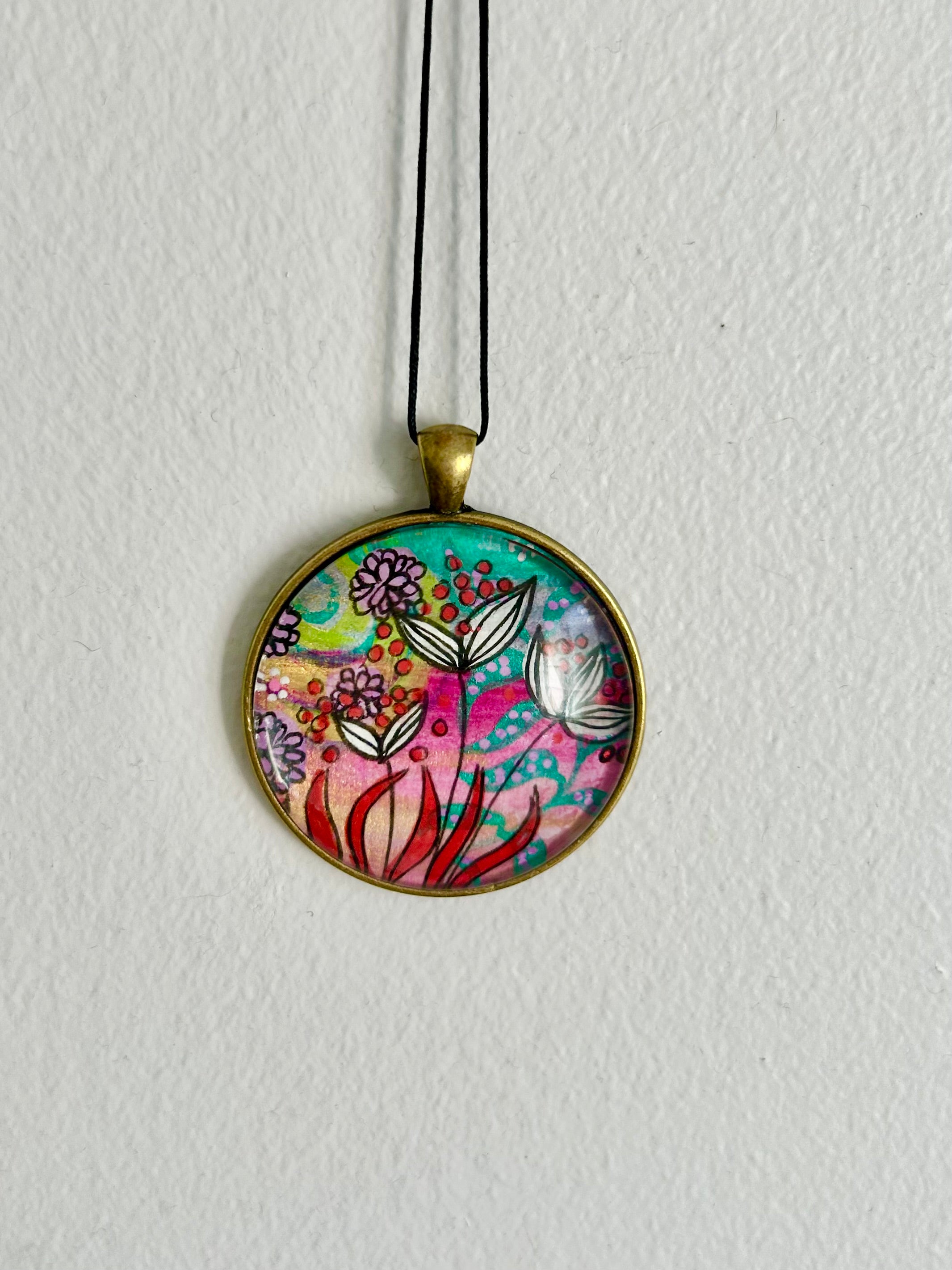 Hand-painted necklace : Peppermint Blooms