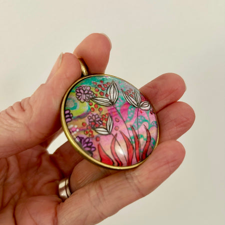 Hand-painted necklace : Peppermint Blooms