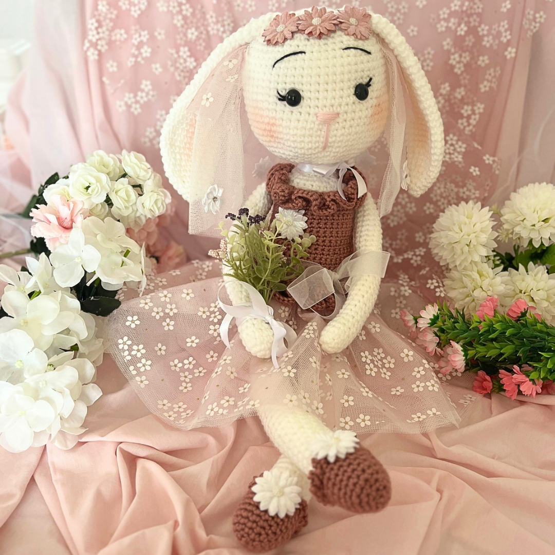 Crochet Bunny Doll - Soft Toy Bunny Doll Bride Brigette 65cms