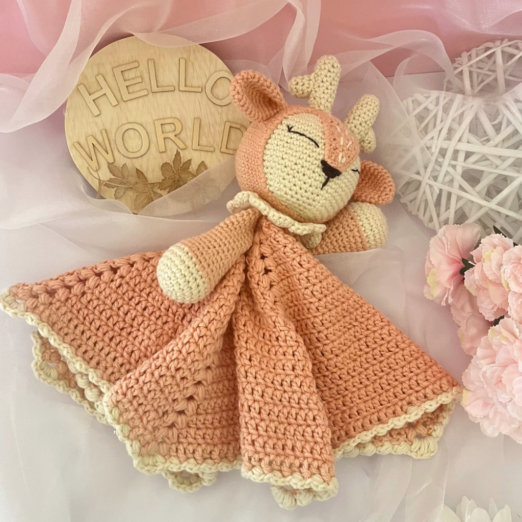 Crochet Fawn Snuggler And Teether Baby Gift Set