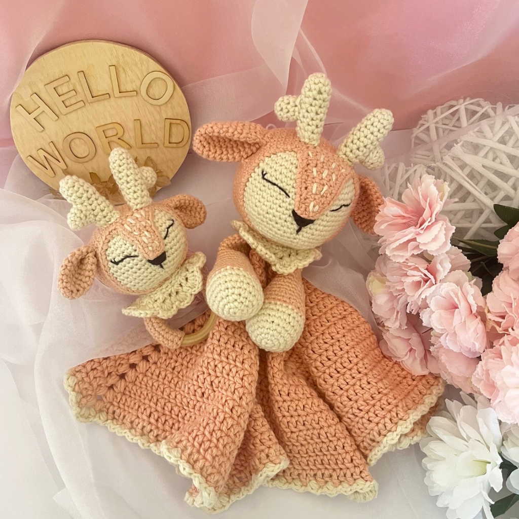 Crochet Fawn Snuggler And Teether Baby Gift Set