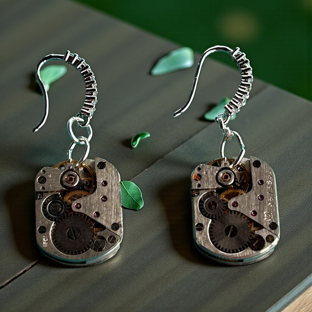 Steampunk vintage watch movement earrings