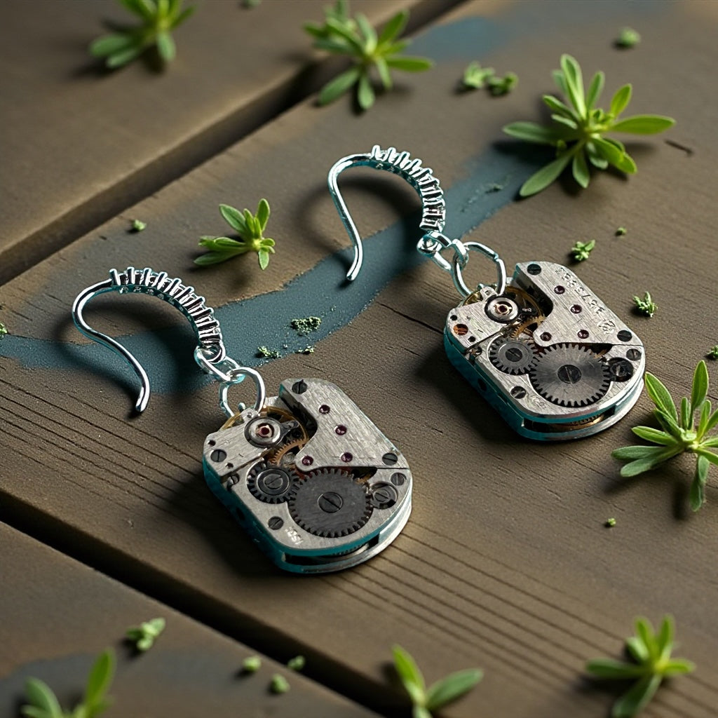 Steampunk vintage watch movement earrings