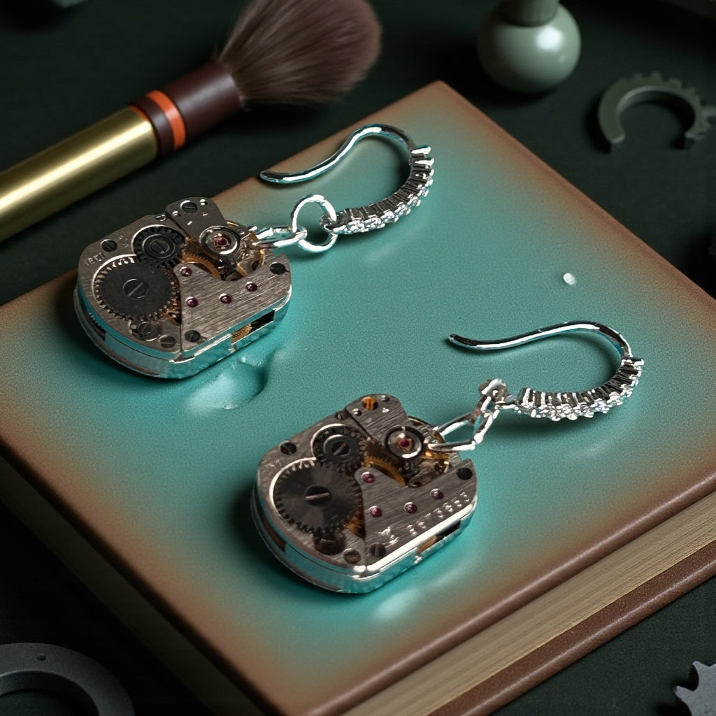 Steampunk vintage watch movement earrings