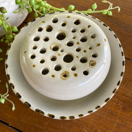 Ceramic Ikebana Bowl with Dome Flower Frog|Handmade Pottery