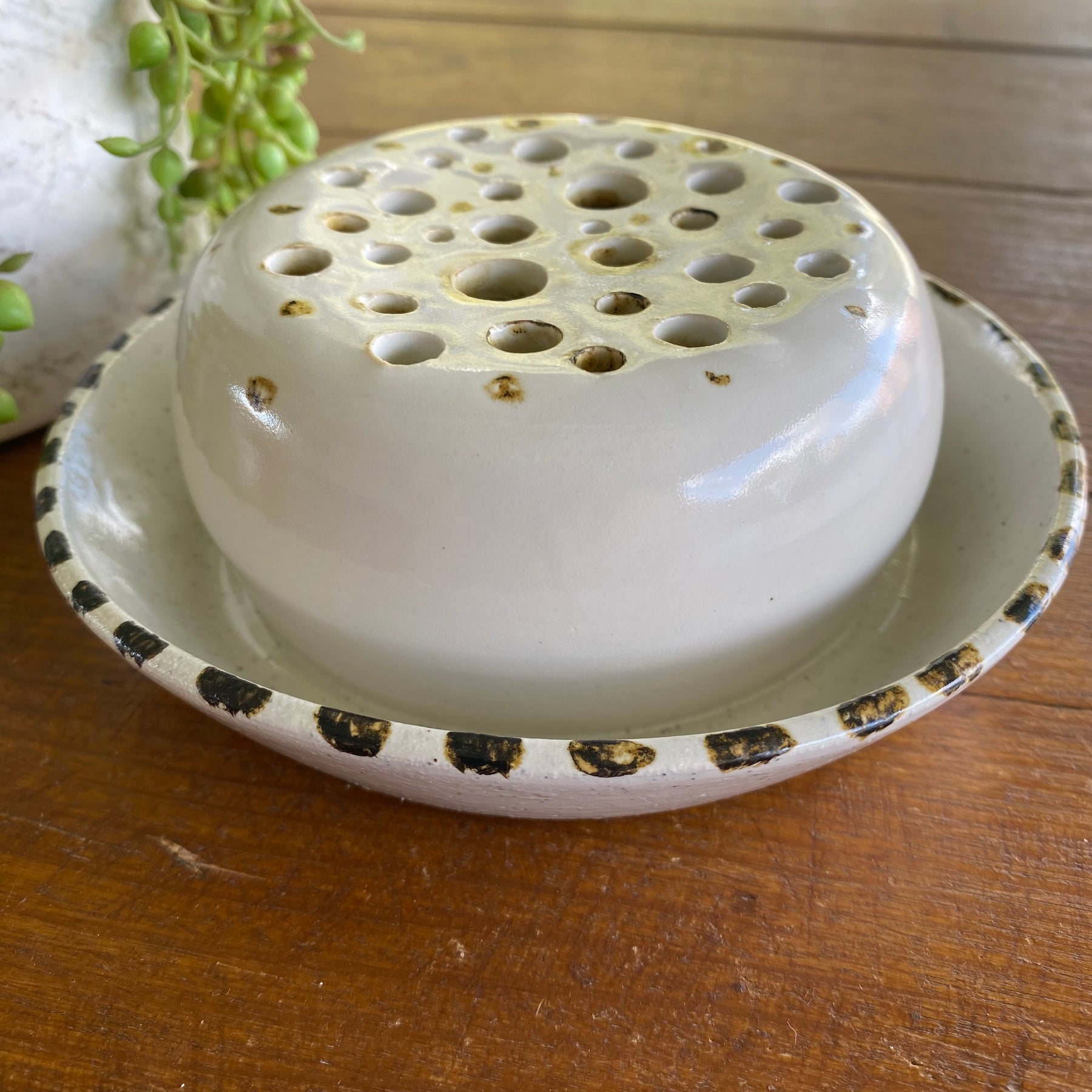 Ceramic Ikebana Bowl with Dome Flower Frog|Handmade Pottery