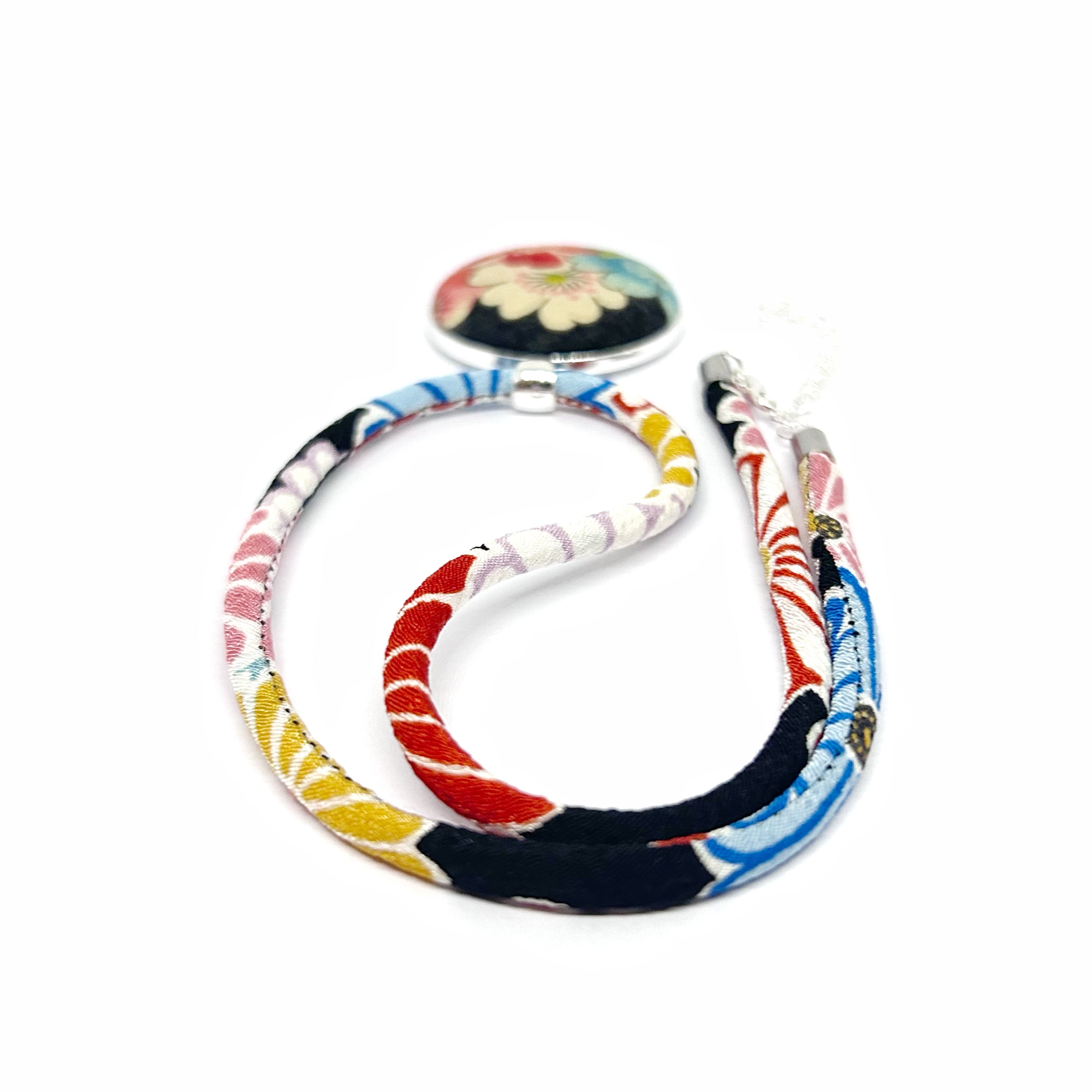 Kimono Pendant Necklace - Red and Aqua