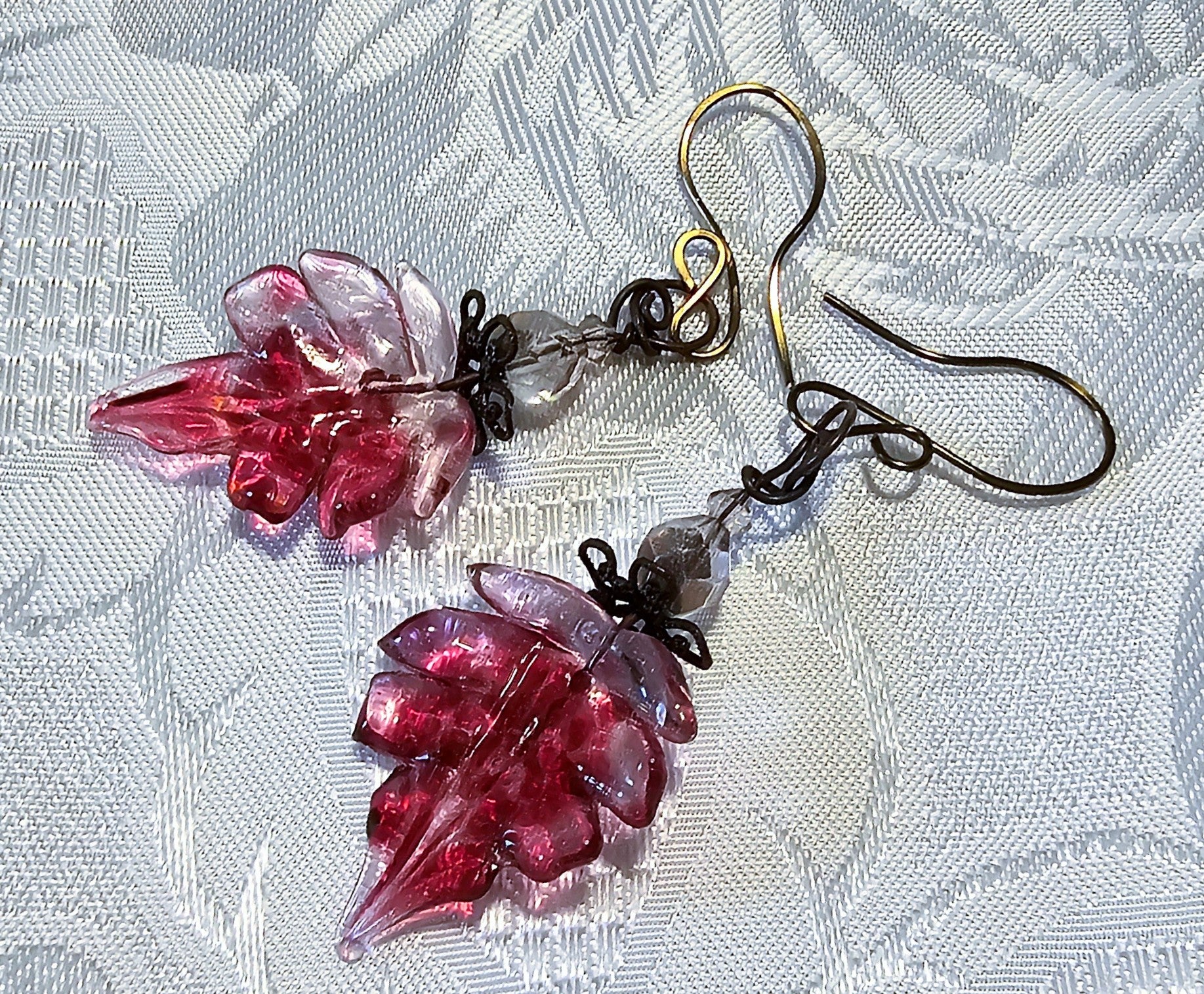 Red Lampwork Handmade Leaf Earrings