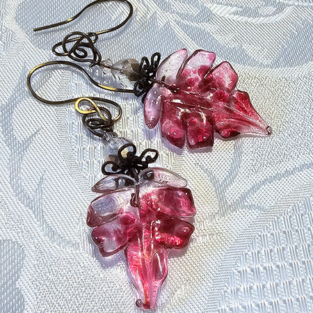 Red Lampwork Handmade Leaf Earrings