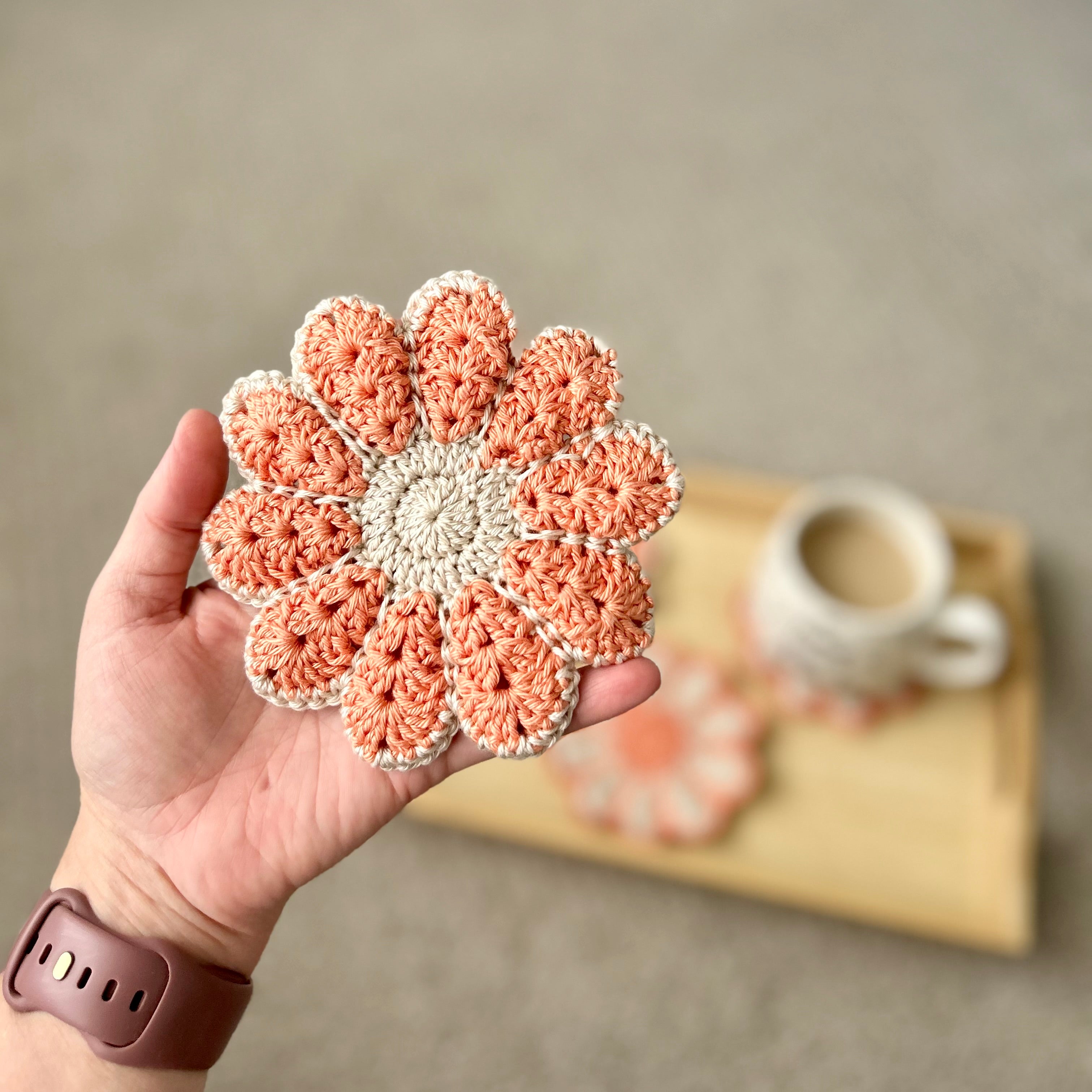 New | Handmade Crochet Vintage Flower Coasters – Set of 4