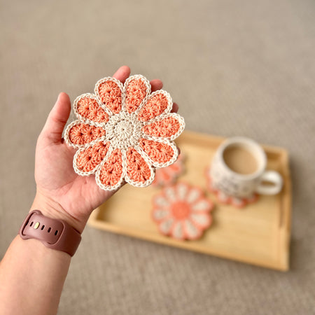 New | Handmade Crochet Vintage Flower Coasters – Set of 4