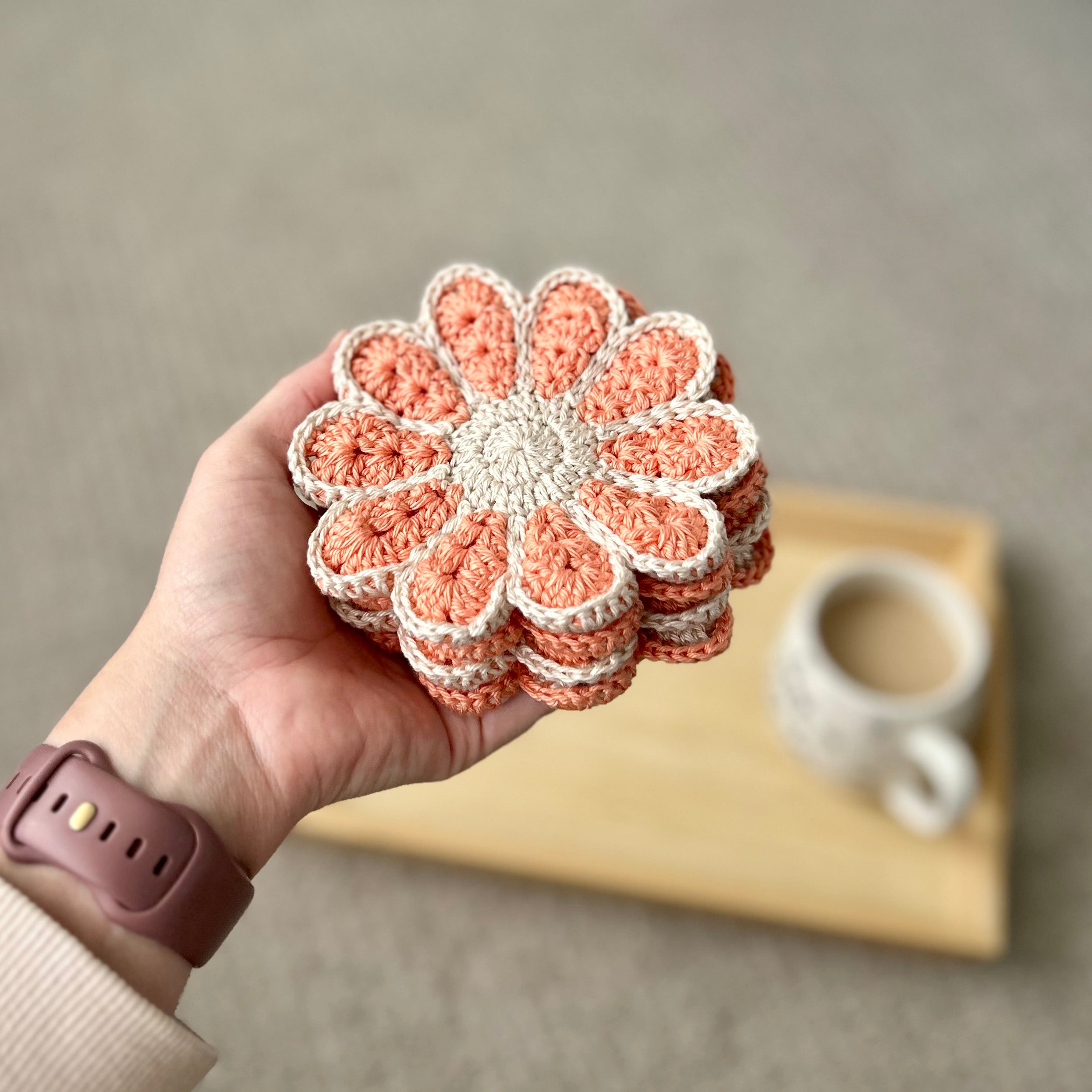 New | Handmade Crochet Vintage Flower Coasters – Set of 4