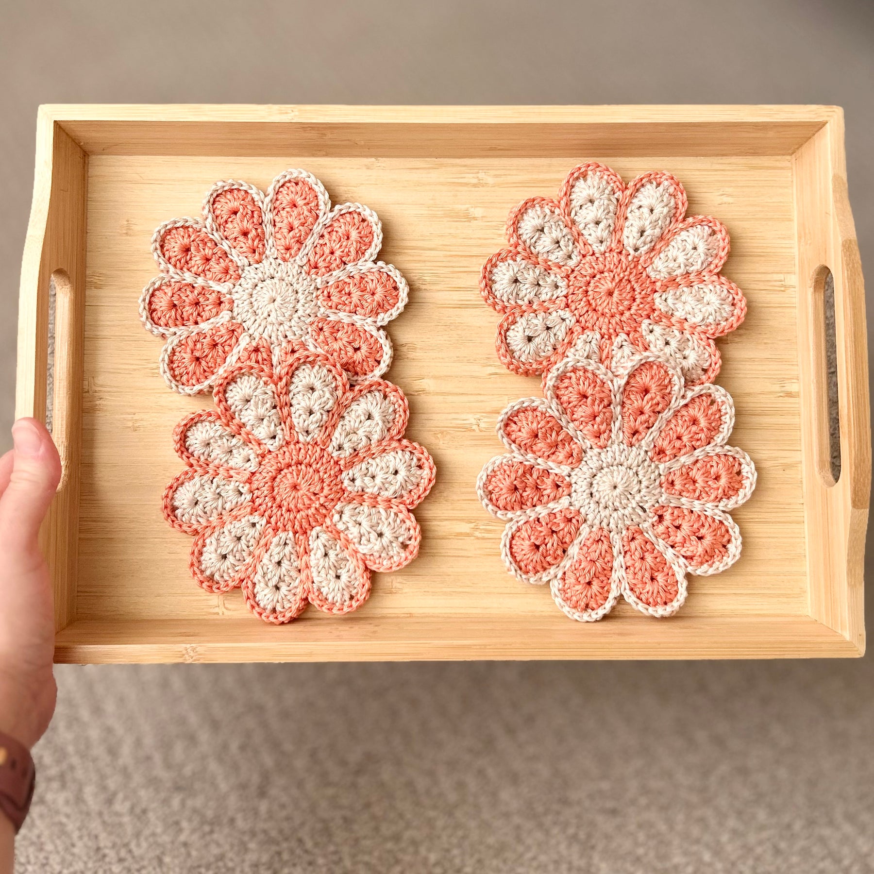 New | Handmade Crochet Vintage Flower Coasters – Set of 4